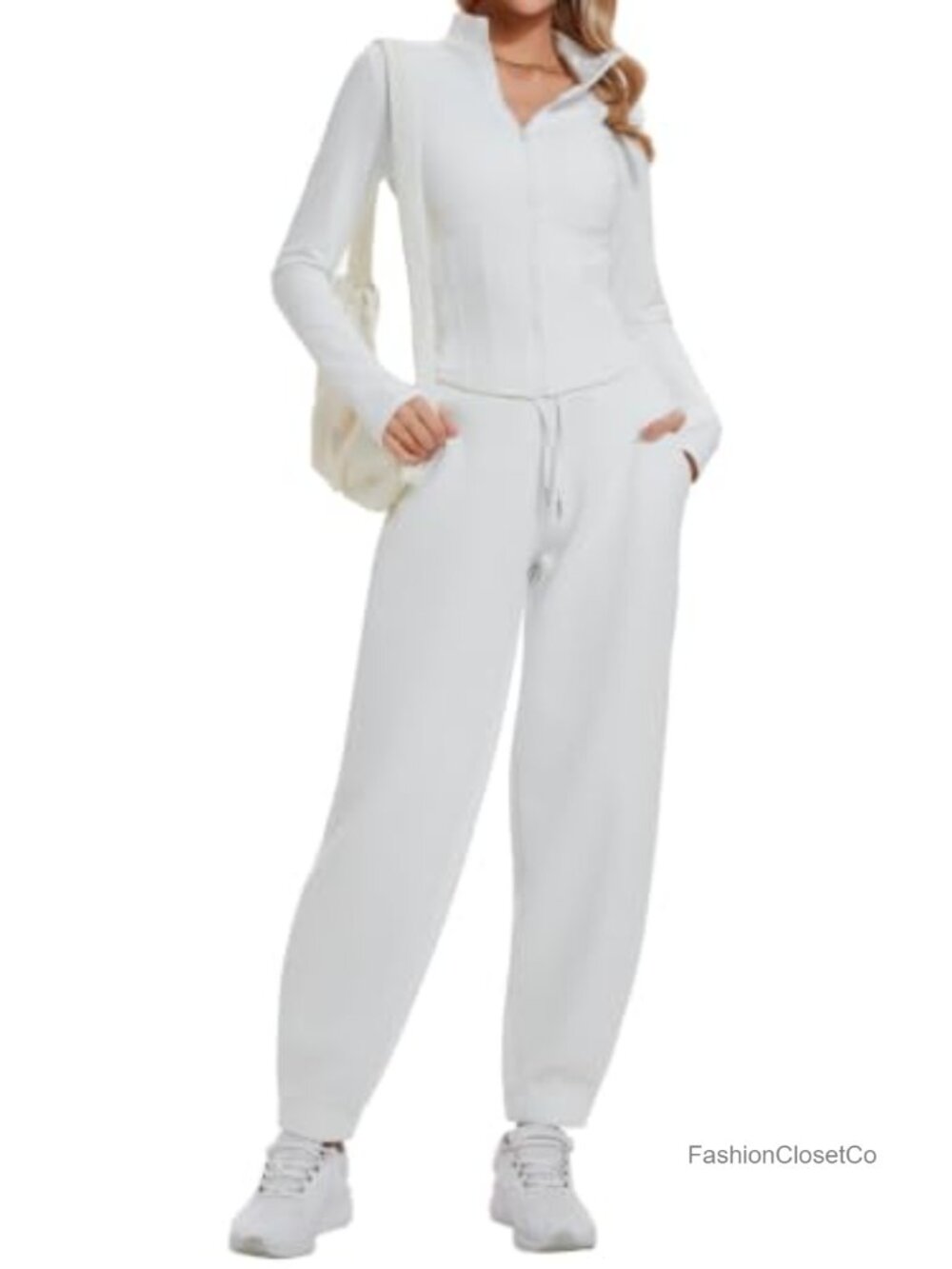 Women's Zip Up Jogger Pants Set 2 Piece Lounge Outfits Tracksuit High Stretch
